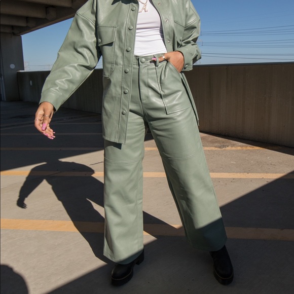 Neon Rose sage faux leather pants - Picture 1 of 5